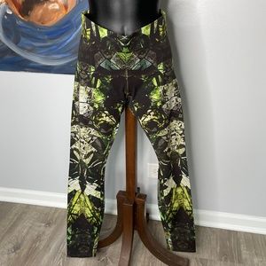 Helmut Lang Green Multicolor Patterned Elastic Leggings Pants Size P USA